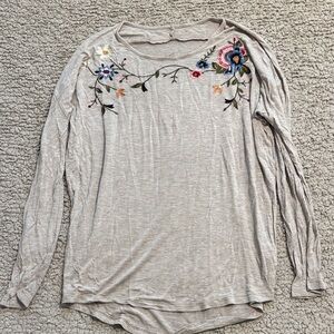 Alya Gray Floral Embroidered Long Sleeve Top